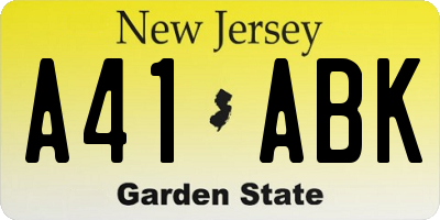 NJ license plate A41ABK