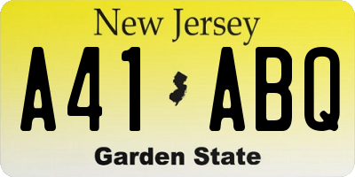 NJ license plate A41ABQ