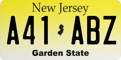 NJ license plate A41ABZ