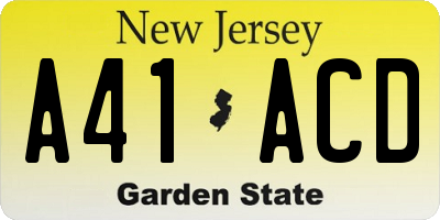 NJ license plate A41ACD