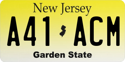 NJ license plate A41ACM