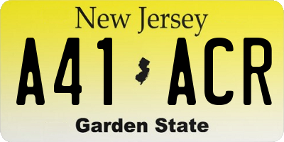 NJ license plate A41ACR
