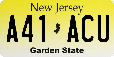 NJ license plate A41ACU