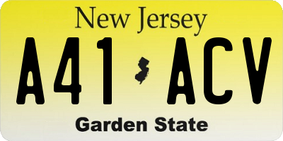 NJ license plate A41ACV