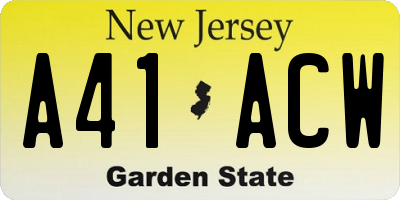 NJ license plate A41ACW