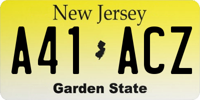 NJ license plate A41ACZ