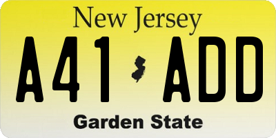 NJ license plate A41ADD