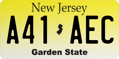 NJ license plate A41AEC