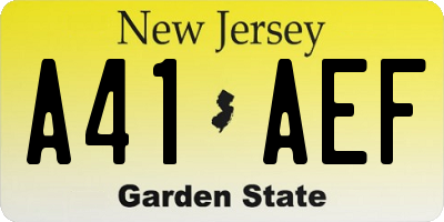 NJ license plate A41AEF
