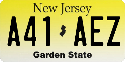 NJ license plate A41AEZ