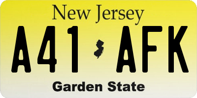 NJ license plate A41AFK