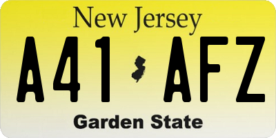 NJ license plate A41AFZ