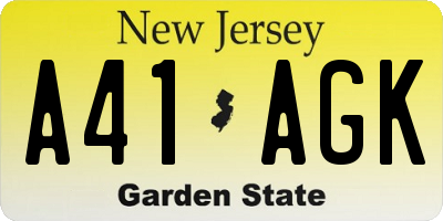 NJ license plate A41AGK