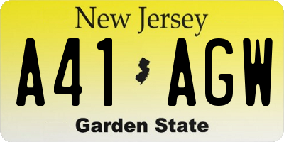 NJ license plate A41AGW