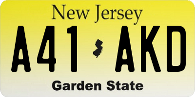 NJ license plate A41AKD