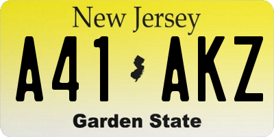 NJ license plate A41AKZ