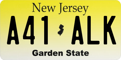 NJ license plate A41ALK