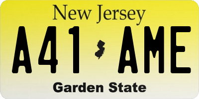 NJ license plate A41AME
