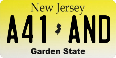 NJ license plate A41AND