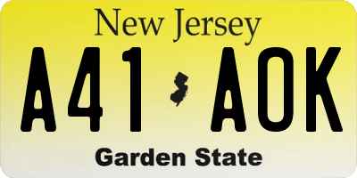 NJ license plate A41AOK