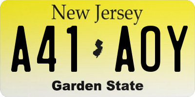 NJ license plate A41AOY