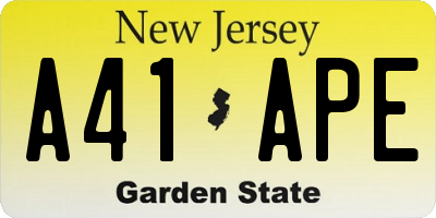 NJ license plate A41APE