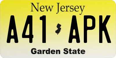 NJ license plate A41APK