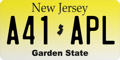 NJ license plate A41APL