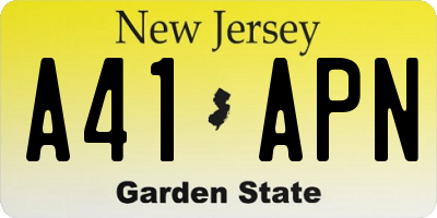 NJ license plate A41APN
