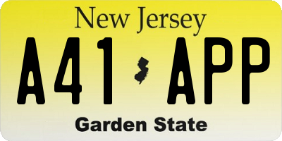 NJ license plate A41APP