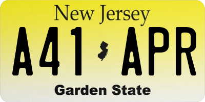 NJ license plate A41APR