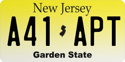 NJ license plate A41APT