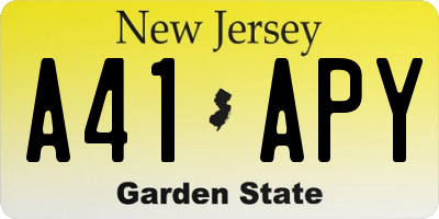 NJ license plate A41APY