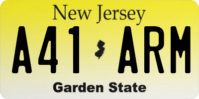 NJ license plate A41ARM