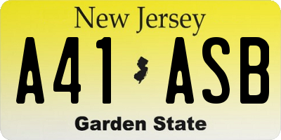 NJ license plate A41ASB