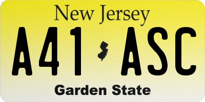 NJ license plate A41ASC