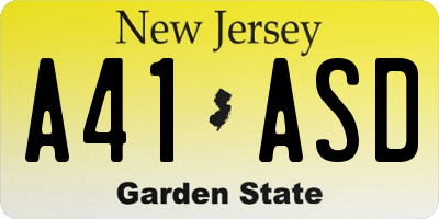NJ license plate A41ASD