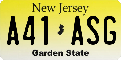 NJ license plate A41ASG
