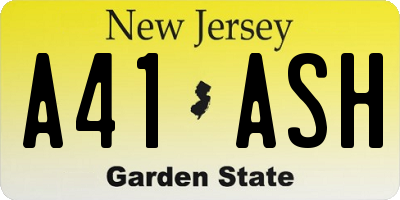 NJ license plate A41ASH