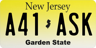 NJ license plate A41ASK