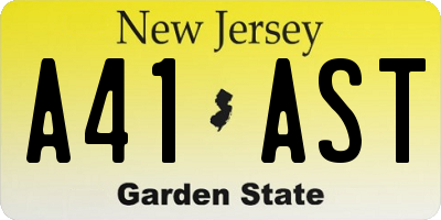NJ license plate A41AST