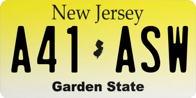 NJ license plate A41ASW