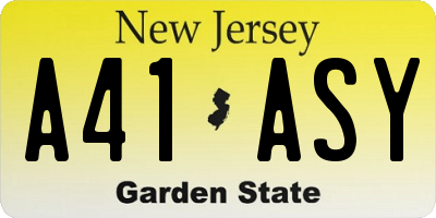NJ license plate A41ASY