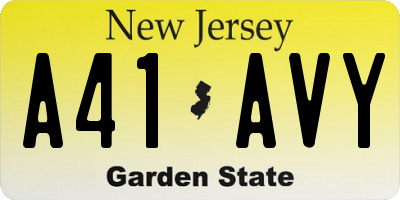 NJ license plate A41AVY