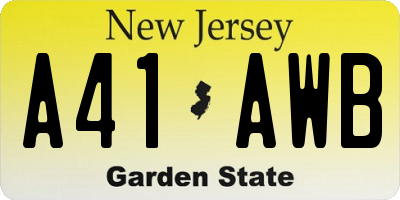 NJ license plate A41AWB