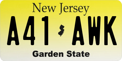 NJ license plate A41AWK