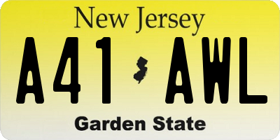 NJ license plate A41AWL