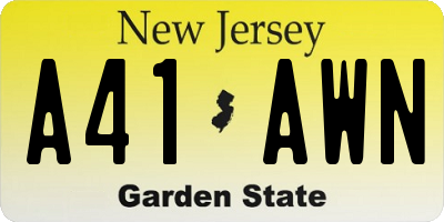 NJ license plate A41AWN