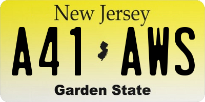NJ license plate A41AWS