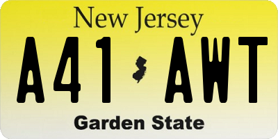 NJ license plate A41AWT